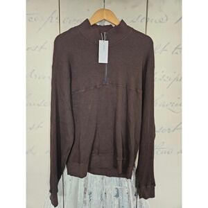 Cotton Citizen Bronx Quarter Zip Waffle Knit Pullover Mens Medium Brown USA NEW